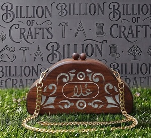Boîte à monnaie en bois artisanale indienne traditionnelle avec incrustation de nacre, motif floral classique haut de gamme, sac de mariage imprimé en typographie - Product Image 4