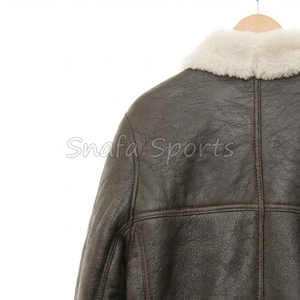 Veste en cuir pour homme de qualité supérieure en fausse fourrure de mouton, col montant, en toile imperméable, écologique et respirante, fermeture avant - Product Image 6