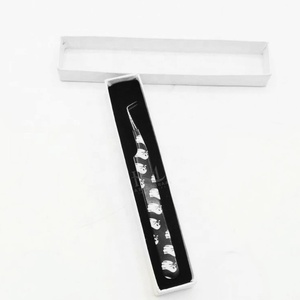 Pinzas de papel recubiertas para Halloween, pinzas negras con punta de plasma para extensión de pestañas, pinzas de acero inoxidable con punta a 90 grados / Juego de pinzas en caja de cartón blanca - Product Image 3