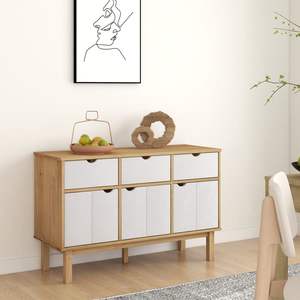 Aparador Mediano en Madera de Pino Maciza y Madera Sintética en Tonos Marrón y Blanco - Product Image 1