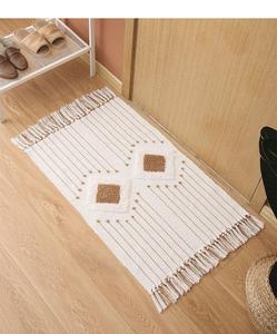 Geometric Pattern Cotton Area Rug Rectangle Bohemian Style Flat <b>Weave</b> Washable Living Room Floor Mat - Product Image 2