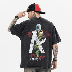 T-shirt noir surdimensionné pour homme avec imprimé dragon et lettre A, style streetwear, col rond, manches courtes, 100% coton jersey. - Product Image 3