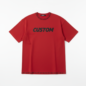 T-shirt rouge surdimensionné personnalisé pour homme, col rond, manches courtes, épaules tombantes, style streetwear, jersey en coton respirant - Product Image 4