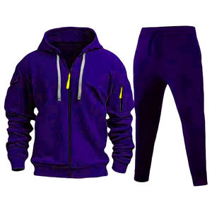 Custom Unisex Winter Fleece Tracksuit Set Cotton Full <b>Zip</b> Hoodie <b>Jogger</b> Sweatpants Warm Breathable Sportswear with <b>Pockets</b> - Product Image 1