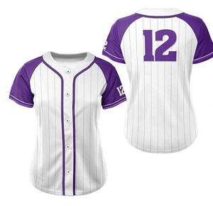 Robe de baseball pour femme à manches courtes, logo uni imprimé par transfert thermique sur le devant, entièrement boutonnée - Product Image 1