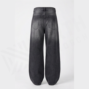 Jean en denim délavé foncé à taille haute et jambe large pour homme, coupe ample, en coton, style décontracté, pantalon d'automne - Product Image 2