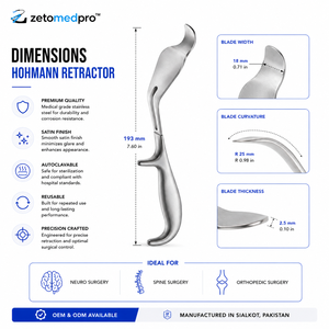 Elevador y Retractor Óseo BENNETT, Hoja de 24.8cm, 44mm y 64mm de Ancho, Instrumento Ortopédico Zetomed Pro - Product Image 4