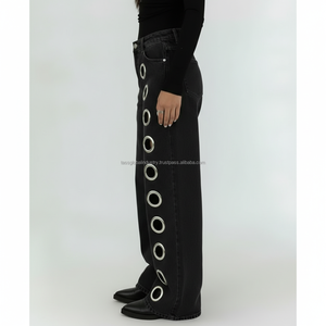Pantalon à jambes courbes, coupe ample, jambe large, effet usé, personnalisable, OEM, vente en gros - Product Image 3