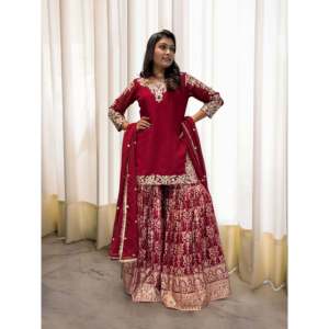 Fancy Women's <b>Top</b>- Sharara & Dupatta Set with Embroidery and Sequence Work - Product Image 1