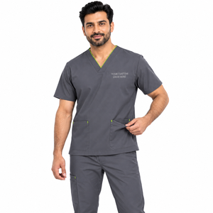 Tenue médicale unisexe à col en V et manches courtes pour hôpitaux et cliniques privées – Conception confortable, couleurs personnalisables, Spandex - Product Image 2