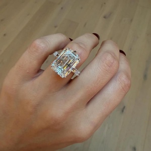 10 Carat Emerald Cut Lab Grown <b>Diamond</b> Engagement <b>Ring</b>, Pave <b>Diamond</b> Engagement <b>Ring</b>, IGI Certified - Product Image 1