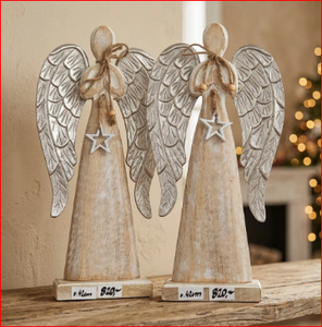 Étoile de Noël artisanale en bois de manguier de haute qualité, durable, avec figurine à ailes argentées, décoration de table ou d'arbre, cadeau - Product Image 4