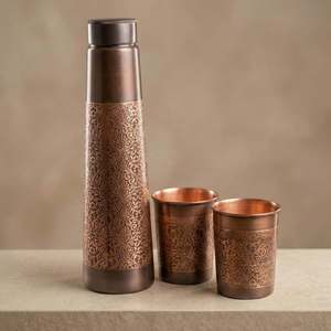 Tapered Copper Water <b>Bottle</b> Vintage Bronze Finish Ornate Engraved Metal Drink <b>Flask</b> Leakproof Reusable Hydration <b>Bottle</b> - Product Image 2
