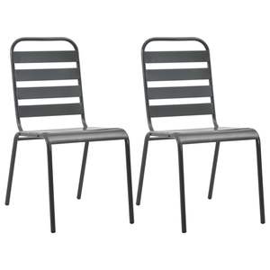 Ensemble de 2 chaises d'extérieur gris foncé en acier thermolaqué et enduit d'époxy, durables et élégantes - Product Image 1