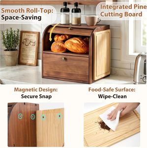 <b>Large</b> 2 Layer Wooden <b>Bread</b> Box Roll Top <b>Bread</b> Storage <b>Bin</b> Natural Bamboo Wood Food Organizer For Kitchen Counter Wholesale - Product Image 3