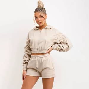 Conjunto Deportivo de Mujer 2026, Ecológico, 100% Algodón, Sudadera con Capucha Corta, Corte Ajustado, Diseño Sólido, Personalizable con Marca Privada - Product Image 2
