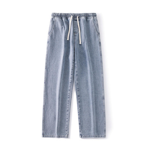 Barrel-Leg Denim <b>Jeans</b> Front Seam <b>Elasticated</b> Waistband Wholesale OEM Custom Bulk High Quality Factory For Men And Women - Product Image 4