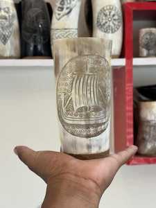 Mug en corne de buffle fait main de la marque VIKING, gravé en 3D, forme naturelle, motif bateau viking, anti-fuite, objet de collection artistique - Product Image 4