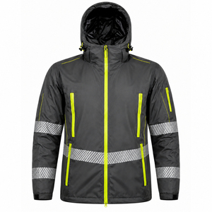 Veste de chantier unisexe d'hiver de haute qualité, entièrement zippée, haute visibilité, réfléchissante, imperméable, coupe-vent, en polyester - Product Image 2