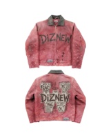 Veste en jean vintage personnalisée DiZNEW pour homme, style universitaire, zippée, avec broderie de lettres et patchs, délavage usé, streetwear, fabrication usine