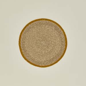 Vente en gros de sets de table ronds en jonc de mer naturel tressé à la main, écologiques, avec bordure moutarde, pour la décoration de la maison - Product Image 1