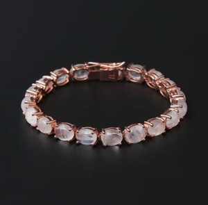 Natural White Rainbow Stone Gold Plated 925 Sterling Silver <b>Charm</b> Bracelet Luxury Fine Jewelry for Women - Product Image 1