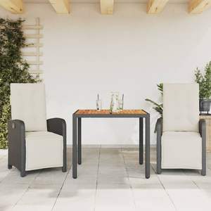 Conjunto de Bistro con Reposapiés Ajustable en Ratán Sintético Negro, Conjuntos de Jardín, Producto Estándar - Product Image 1