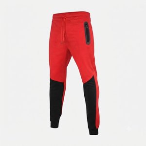 Most Demanding Custom Logo Men's <b>Red</b> Black Color Blocking Hooded Tracksuit Set Knitted Cotton Casual Autumn Wear Activewear Sets - Product Image 6