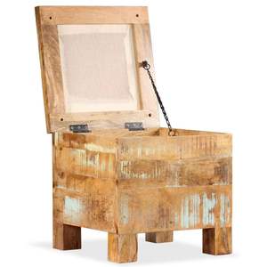 Coffre de rangement en bois massif recyclé avec assise blanche, mobilier de salon marron - Product Image 4
