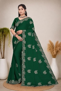Sari en satin et mousseline pour femme Vexotrend, broderie Swarovski, style traditionnel, séchage rapide, sans plis, coupe classique, toutes saisons - Product Image 2