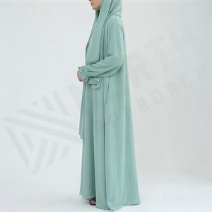 Ensemble Abaya Musulmane Décontractée et Élégante pour l'Été, avec Nœud et Perles, en Chiffon, Robe Longue et Foulard Assorti, Style Islamique Modeste - Product Image 3