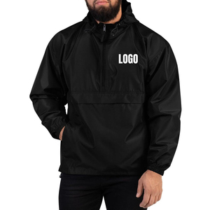 Designer Half Zipper Jacket Men <b>Black</b> Solid Color Jacket Lightweight <b>Windbreaker</b> Jacket - Product Image 1