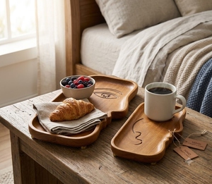 Juego de bandejas cuadradas de madera con diseño artístico de rostro humano y patrón horizontal, decoración multifuncional para el hogar - Product Image 3