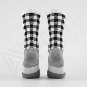 Crew <b>Socks</b> Plaid Pattern Black White Checkered Design Breathable Knitted Adult Casual Daily Wear - Product Image 2