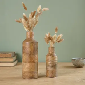 Ensemble de 2 vases à fleurs en bois, forme de bouteille, en bois de manguier, vases décoratifs pour la maison, le salon, la chambre, le bureau, la cuisine, la décoration de table - Product Image 6