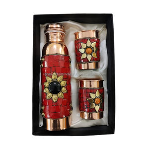 Botella de agua de cobre lujosa de alta calidad y 2 juegos de vidrio Muestra gratis en varios colores Ideal para Diwali y ocasiones especiales - Product Image 2
