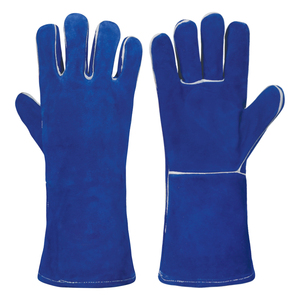 Nouveaux gants de soudage en cuir de vachette pleine fleur, longs, bleus, pour homme, pour le travail en hiver - Product Image 1
