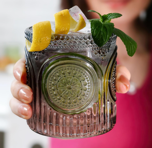 Verres à boire rétro gris fumé à motif floral, verrerie vintage perlée, verres texturés pour eau et cocktails, cadeau <span class=keywords><strong>de</strong></span> fêtes - Product Image 4