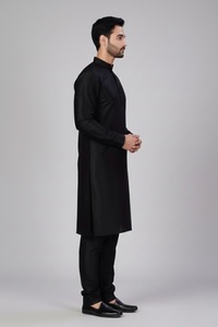 Men's Wrinkle Free Dupion <b>Silk</b> Kurta Pajama Set <b>Black</b> | Indian Ethnic Wear for Wedding & Diwali | Size 36-50 | Wholesale - Product Image 3