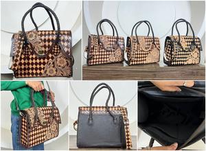 Bolso Tote de Cuero Vacuno a Cuadros, Bolso de Hombro de Piel con Pelo Hecho a Mano para Mujer, Correa Ajustable, Bolsos de Regalo de Moda - Product Image 3