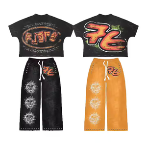 Ensemble streetwear pour homme, haut court et jogging, imprimé numérique écologique, coton tricoté, vêtements décontractés d'hiver - Product Image 4