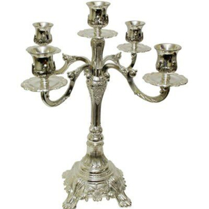 Wholesale 5-Branch Silver Plated Metal <b>Candelabra</b> Elegant Vintage Wedding Centerpiece Tabletop Decor Aluminum Candle Holder - Product Image 1