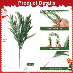 10 tiges de pin de Norfolk artificielles au toucher réel, fausses tiges de verdure de Noël pour la décoration de la maison ou les décorations de Noël au bureau - Product Image 1