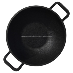 <b>Cast</b> Iron Deep Kadai Wok Pre Seasoned Durable Eco-Friendly Cooking Pan Heavy Duty Frying Pan with Strong Dual Handles - Product Image 6