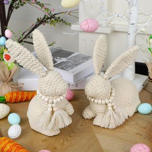 Set di 2 Statuette di Coniglietti Pasquali in Cotone Intrecciato, Decorazioni da Tavolo per la Casa, Ornamenti Primaverili - Product Image 4