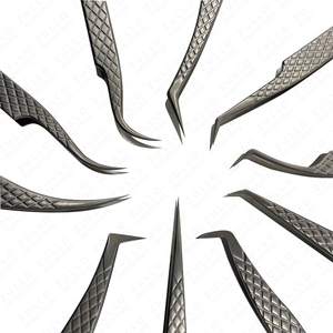 Custom Logo Stainless Steel Eyelash Tweezers Diamond Grip Volume <b>Tools</b> with Precision Fiber Tips for Extensions - Product Image 3