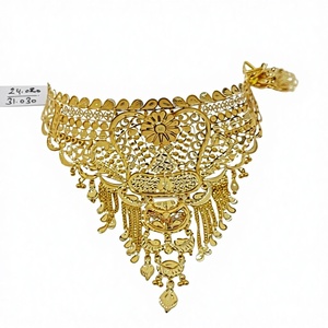 Collar de Oro Sólido de 22k para Mujer, Joyería Tradicional India para Novia, Diseño de Flores en Filigrana - Product Image 1