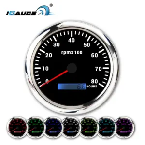 110mm Electrical 7 Colors Backlight Tachometer 0 - 8000 RPM Hourmeter Black Faceplate Chrome Rim Marine Gauge Car 12V 24V