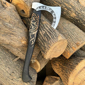Classic Industrial Grade Viking <b>Axe</b> Inspired by Ancient Scandinavia with Decorative Head and Artisan Wood Handle - Product Image 1