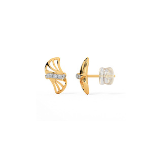 Pendientes de tuerca con diseño de hoja y diamantes dorados de primera calidad para mujer – Joyería de lujo elegante inspirada en la naturaleza - Product Image 3